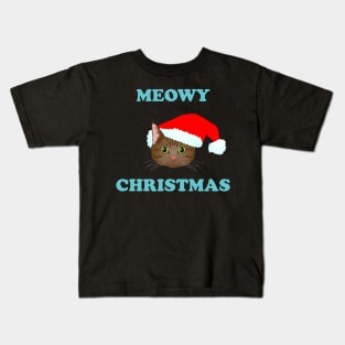 Meowy Christmas: Brown Tabby (Blue) Kids T-Shirt